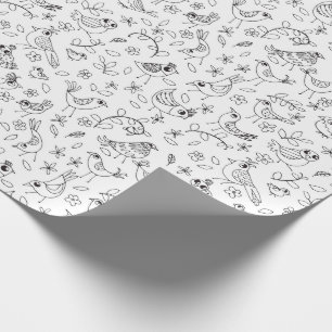 Colour Your Own Whimsical Birds and Flowers Wrapping Paper