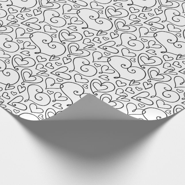 Colour Your Own Whimsical Hearts Pattern Wrapping Paper (Corner)
