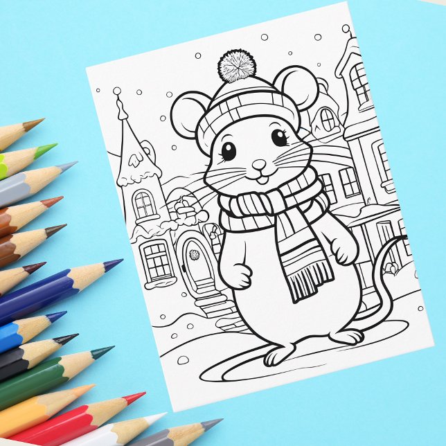 Colour Your Own! Winter Mouse Postcard (Creator Uploaded)