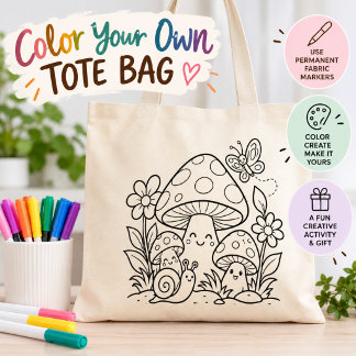 Colour Your Own Woodland Mushroom Tote Bag
