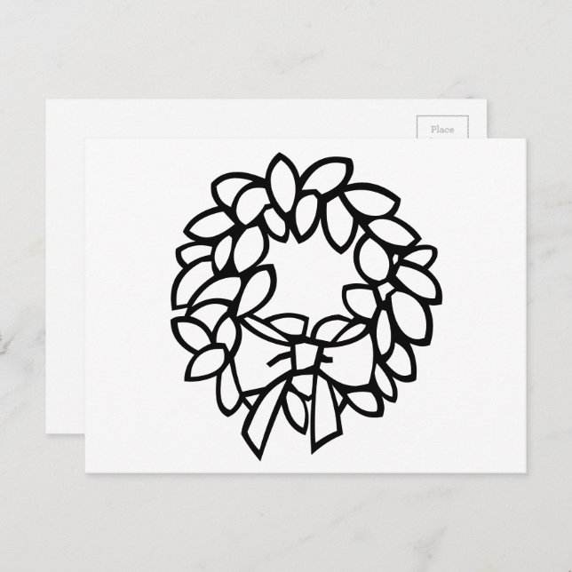 Colour-Your-Own Wreath with Bow Postcard (Front/Back)
