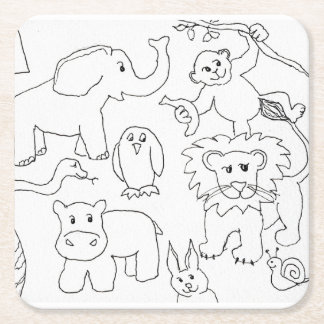 Colour Your Own Zoo Animals Square Paper Coaster