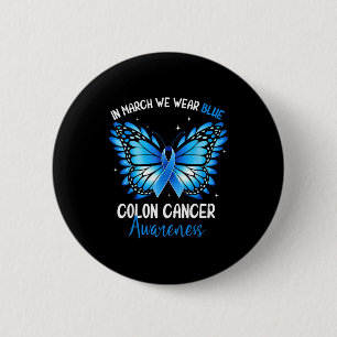 Colourectal blue butterfly colon cancer awareness 2 inch round button