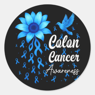 Colourectal blue ribbon sunflower colon cancer classic round sticker