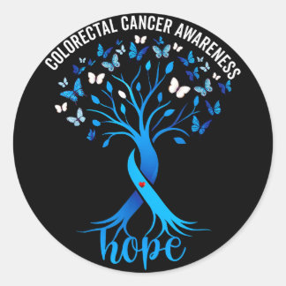 Colourectal cancer awareness blue ribbon tree classic round sticker