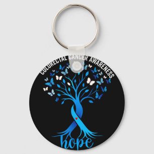 Colourectal cancer awareness blue ribbon tree keychain