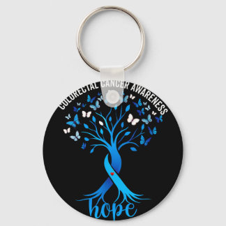Colourectal cancer awareness blue ribbon tree keychain