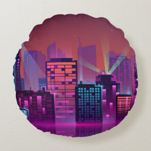 Coloured and bright night cityscape. illustration round pillow