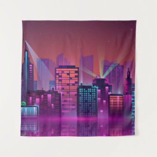 Coloured and bright night cityscape. illustration tapestry