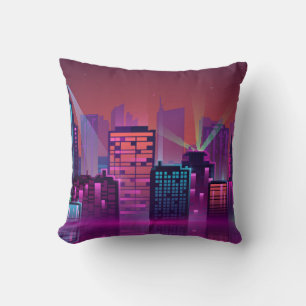 Coloured and bright night cityscape. illustration throw pillow