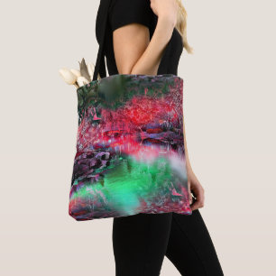 Coloured and textured landscape in red and green t tote bag