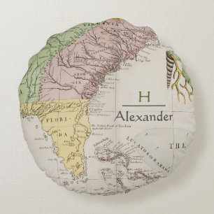 Coloured Antique Map  Carolina Florida Map Round Pillow