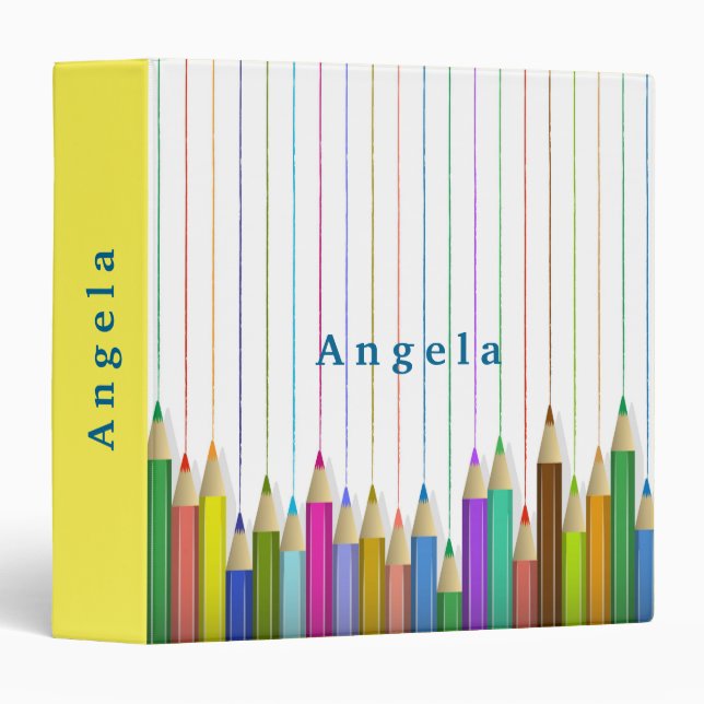 Coloured Art Pencils Custom Back To School Yellow Binder (Front/Spine)