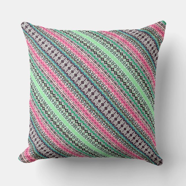 Coloured aztec patterns design throw pillow (Front)