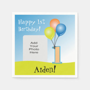 Coloured Balloons Child's 1st Birthday Photo Napkin
