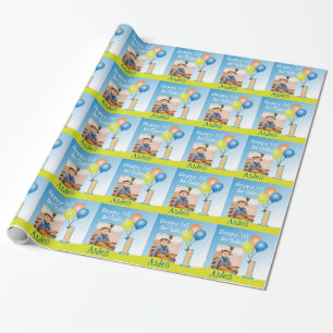 Coloured Balloons Child's 1st Birthday Photo Wrapping Paper