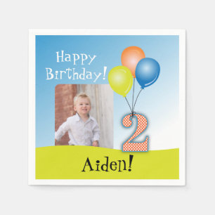 Coloured Balloons Child's 2nd Birthday Photo Napkin