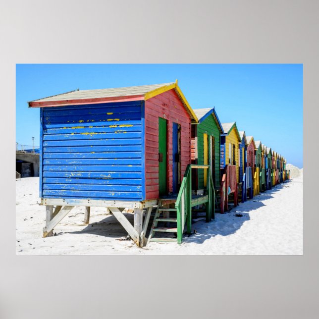 Coloured Beach Huts Poster (Front)