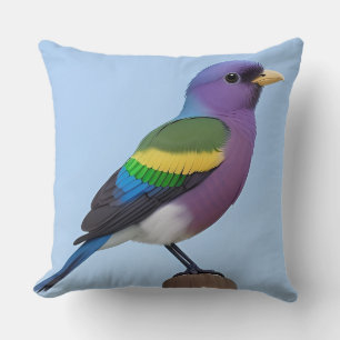 Coloured Bird Perched on a Wooden Post Throw Pillow