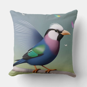 Coloured Bird Perched on a Wooden Post Throw Pillow