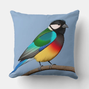Coloured Bird Perched on a Wooden Post Throw Pillow