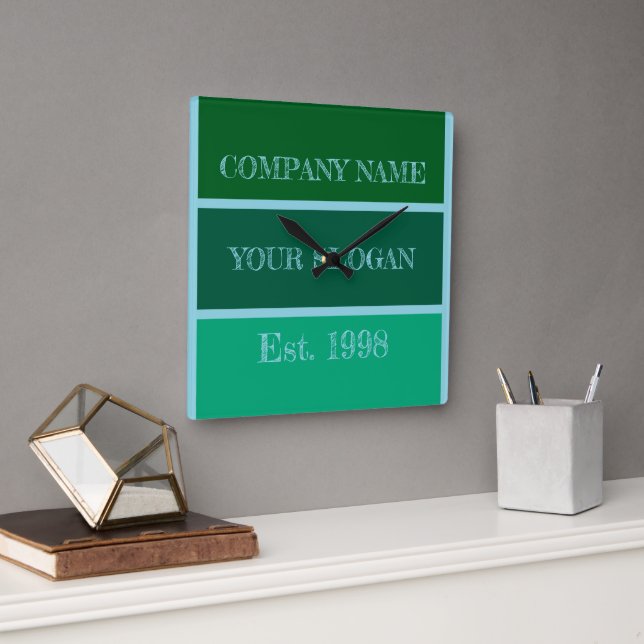 Coloured Block Style Company Name Square Wall Clock (Office)
