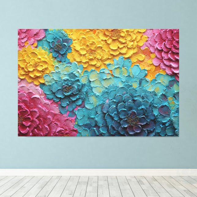 Coloured Blossoms Textured Abstract Wall Art (Insitu(Wood Floor))