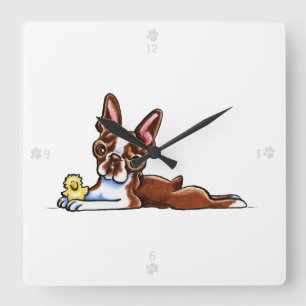 Coloured Boston Terrier Square Wall Clock