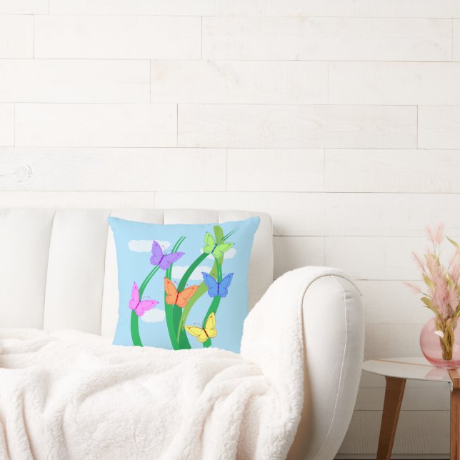 Coloured Butterflies and Sky Throw Pillow (Couch)