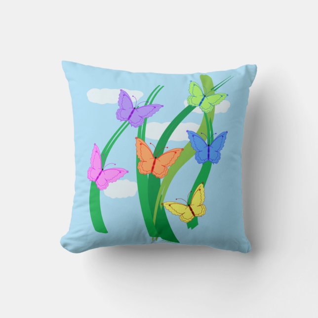 Coloured Butterflies and Sky Throw Pillow (Front)