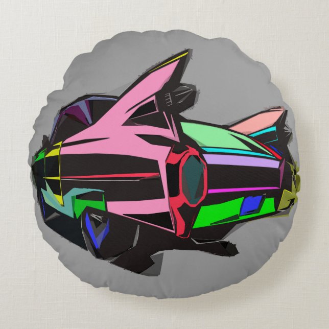 Coloured cadillac round pillow (Front)