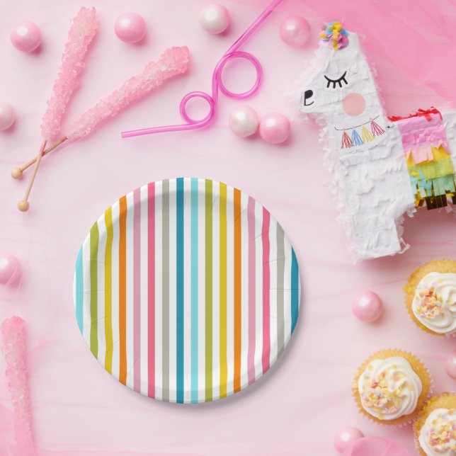 Coloured Candy Stripes Paper Plate (Party)