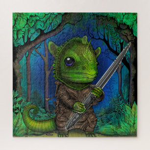 Coloured Chameleon in Forrest colouring book page Jigsaw Puzzle