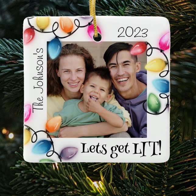 Coloured Christmas Lights Photo Christmas Ceramic Ornament (Creator Uploaded)