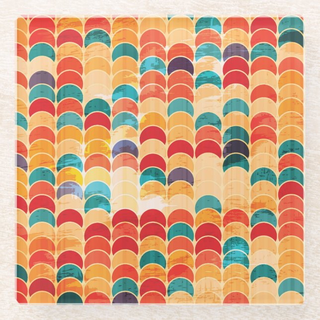 Coloured Circle: Grunge Seamless Pattern. Glass Coaster (Front)