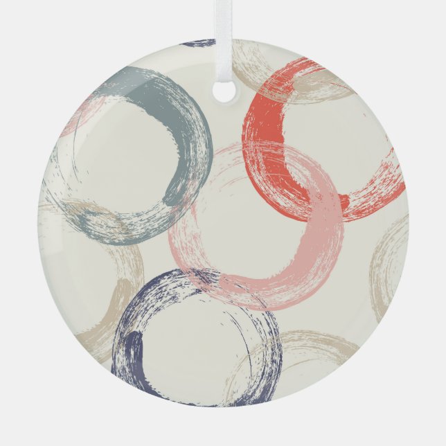 Coloured Circles Brush Texture Pattern Glass Ornament (Front)