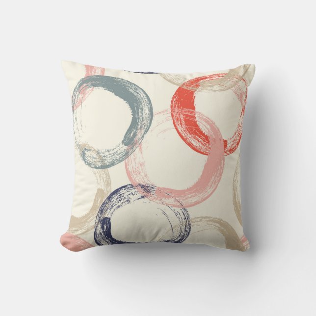 Coloured Circles Brush Texture Pattern Throw Pillow (Front)