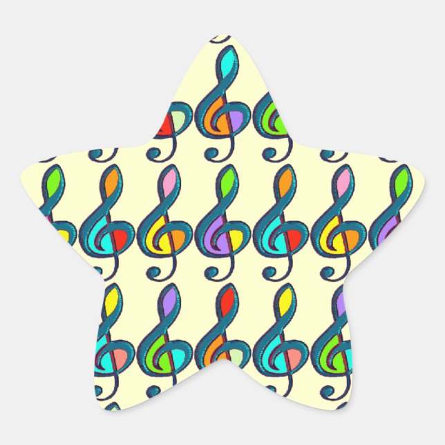 coloured clave music notes pattern star sticker (Front)