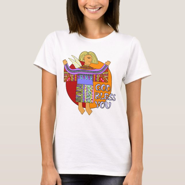 Coloured Clip Art Angel - God Bless You T-Shirt (Front)