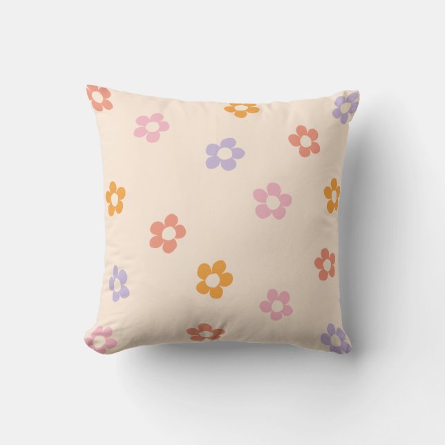 Coloured Daisy Pattern Cute Modern Throw Pillow (Front)