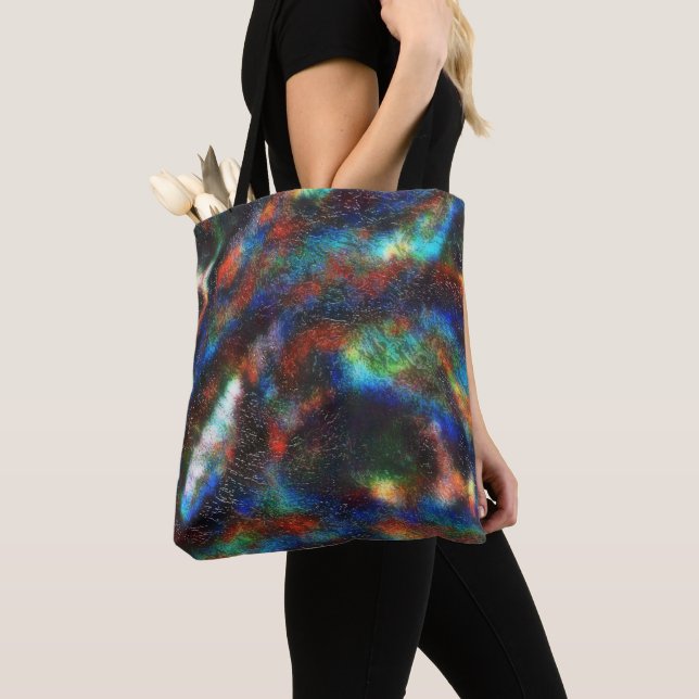 Coloured dark stained texture under raw glass thro tote bag (Close Up)