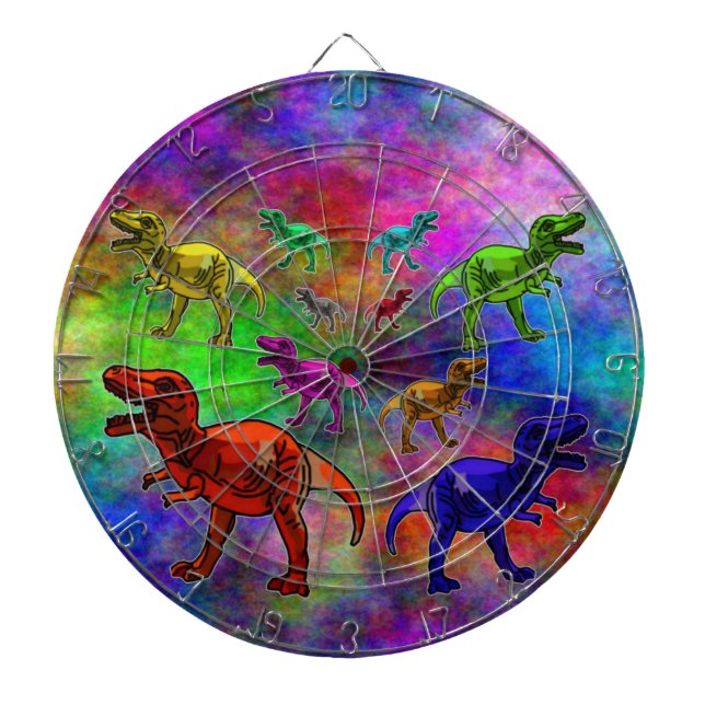 Coloured Dinosaurs on Pastel Background Dartboard (Front)