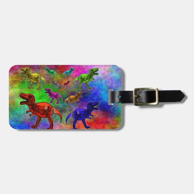 Coloured Dinosaurs on Pastel Background Luggage Tag (Front Horizontal)