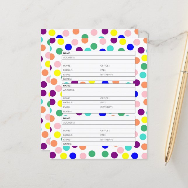 Coloured dots address book page (Front/Back In Situ)