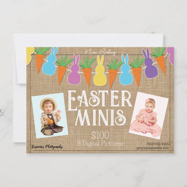 Coloured Easter Bunnies & Minis Photography Flyer  Invitation (Front)
