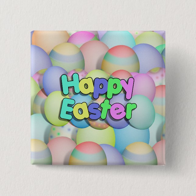 Coloured Easter Eggs - Happy Easter 2 Inch Square Button (Front)