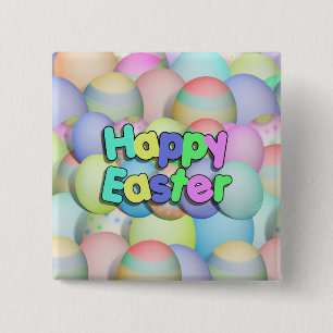 Coloured Easter Eggs - Happy Easter 2 Inch Square Button