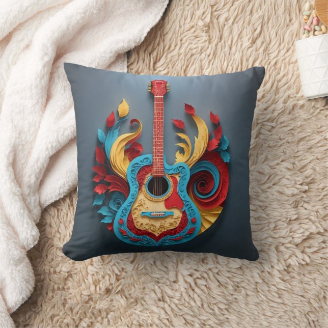  Coloured Fantasy Guitar Throw Pillow (Blanket)