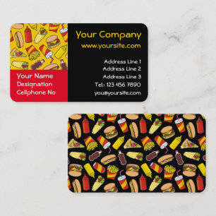 Coloured Fast Food Icons Pattern Horizontal Business Card