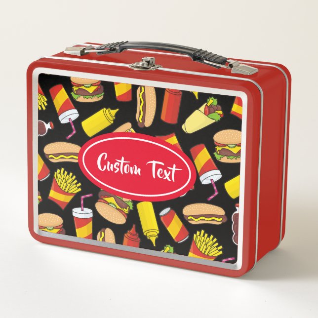 Coloured Fast Food Icons Pattern Metal Lunch Box (Front)
